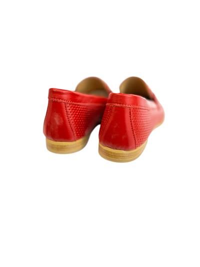 Kırmızı Hakiki Deri Toka Detay Zımbalı Loafer