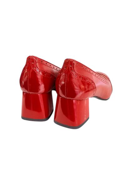 Kırmızı Hakiki Deri  Topuklu Ayakkabı