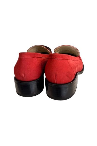 Kırmızı Hakiki Nubuk Deri Toka Detay Loafer