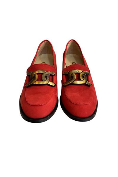 Kırmızı Hakiki Nubuk Deri Toka Detay Loafer