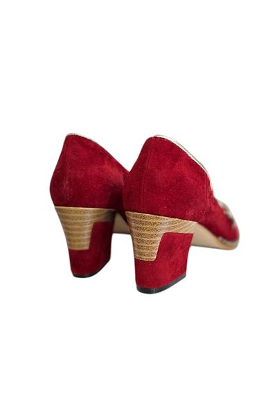 Kırmızı Hakiki Süet Deri Fiyonk Detay Topuklu Ayakkabı