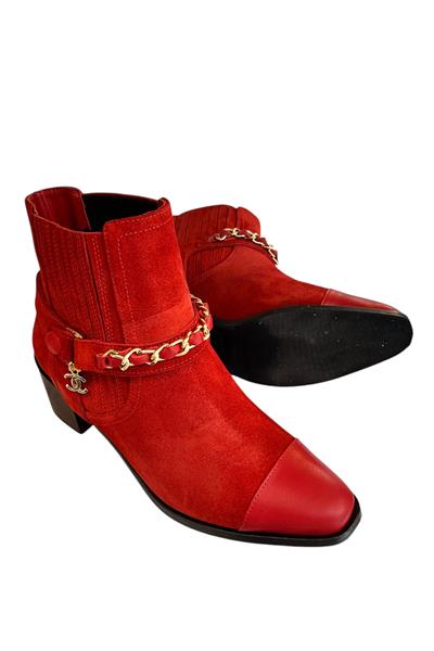 Kırmızı Hakiki Süet Deri Zincir Detay Bot