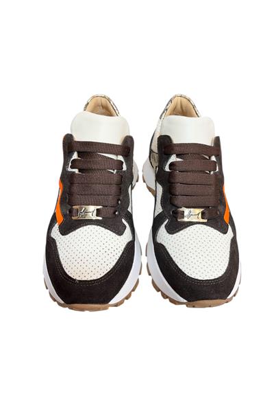 Krem Hakiki Deri Kahve Garnili Comfort Taban Bağcıklı Sneaker