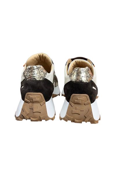 Krem Hakiki Deri Kahve Garnili Comfort Taban Bağcıklı Sneaker