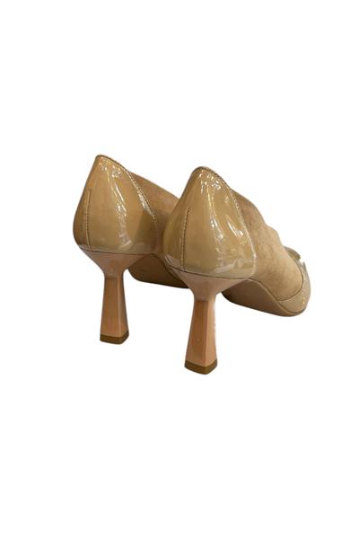 Krem Hakiki Deri Topuklu Ayakkabı