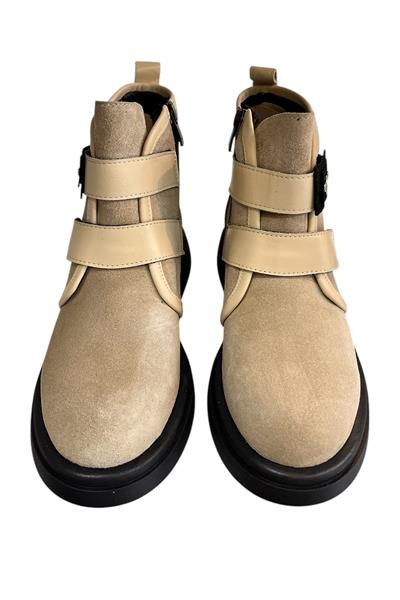 Krem Hakiki Süet Deri Çift Cırt Bantlı Bot