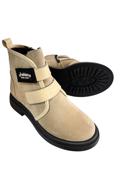 Krem Hakiki Süet Deri Çift Cırt Bantlı Bot