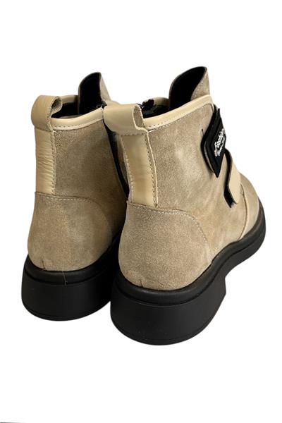 Krem Hakiki Süet Deri Çift Cırt Bantlı Bot