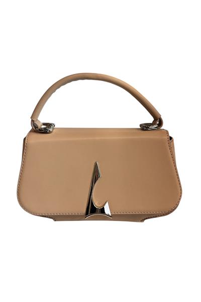 Krem Suni Deri 3 Bölmeli El Ve Omuz Çantası