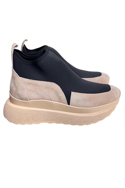 Kum Beji Hakiki Deri Süet Strech Yüzlü Bilekte Sneaker