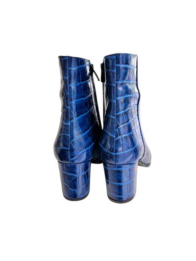 Lacivert Hakiki Deri Krokodil Topuklu Bot 