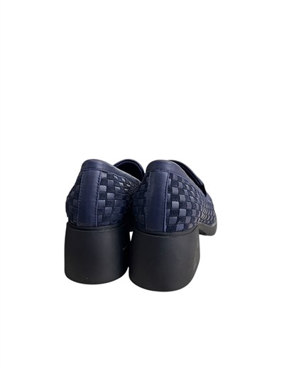 Lacivert  Hakiki Deri Örgü  Comfort Taban  Topuklu  Loafer