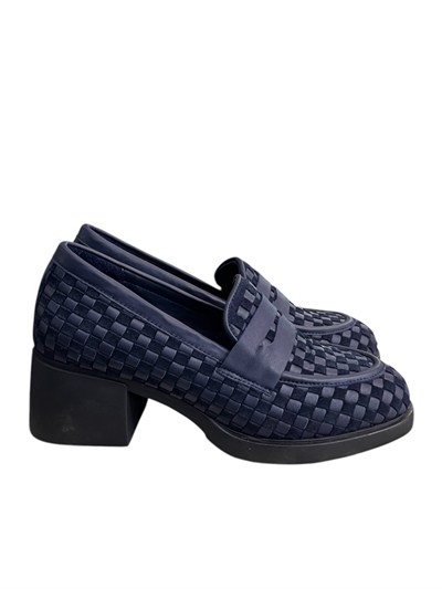 Lacivert  Hakiki Deri Örgü  Comfort Taban  Topuklu  Loafer