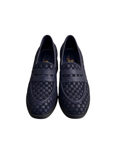 Lacivert  Hakiki Deri Örgü  Comfort Taban  Topuklu  Loafer