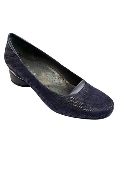 Lacivert Hakiki Deri Topuklu Ayakkabı