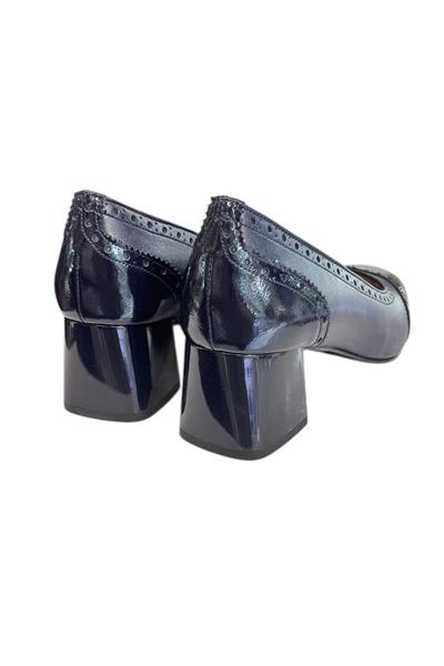 Lacivert Hakiki Deri  Topuklu Ayakkabı