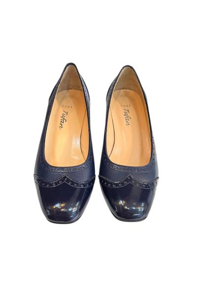 Lacivert Hakiki Deri  Topuklu Ayakkabı