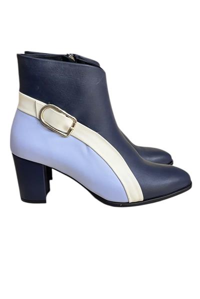 Lacivert Hakiki Deri Topuklu Bot Renk Geçişli