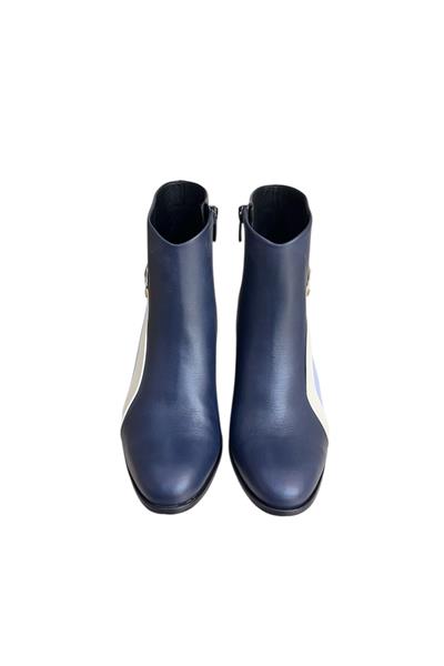 Lacivert Hakiki Deri Topuklu Bot Renk Geçişli
