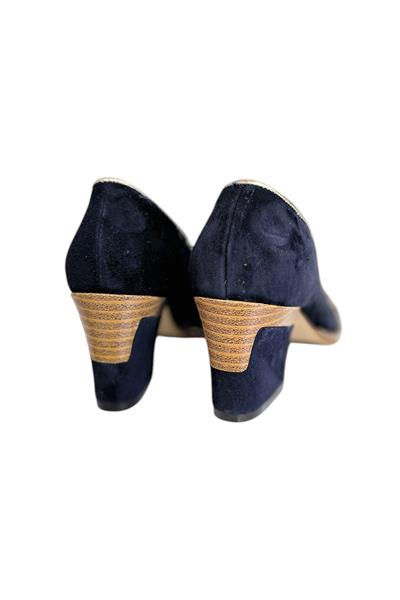 Lacivert Hakiki Süet Deri Fiyonk Detay Topuklu Ayakkabı