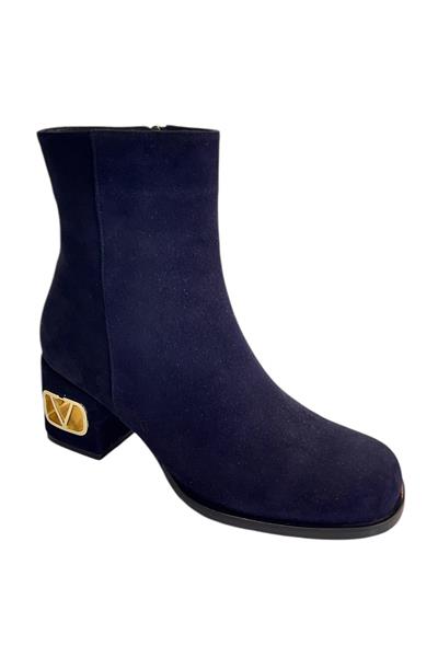 Lacivert Hakiki Süet Deri İçi Sıcak Astar Topuklu Bot