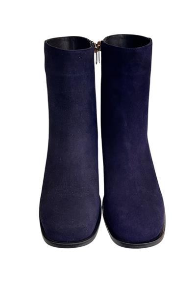 Lacivert Hakiki Süet Deri İçi Sıcak Astar Topuklu Bot