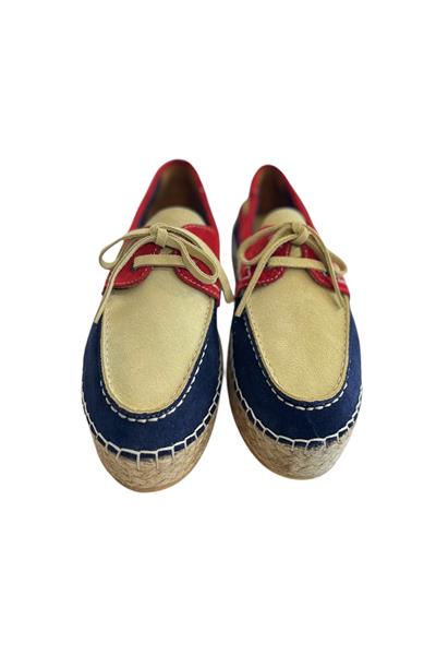 Lacivert Hakiki Süet Hasır Taban Bağlı Loafer 