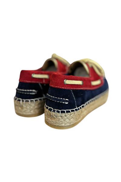 Lacivert Hakiki Süet Hasır Taban Bağlı Loafer 