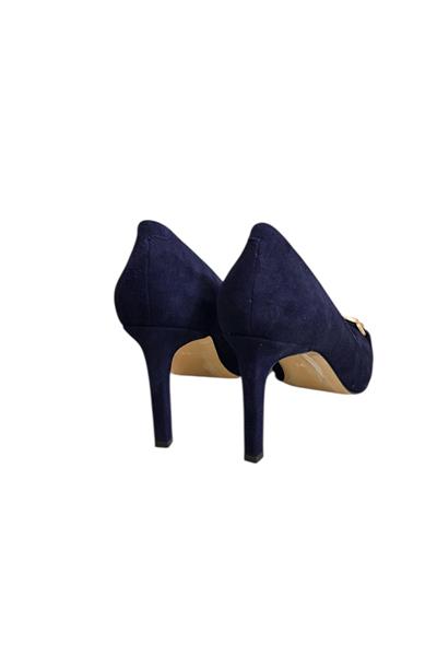 Lacivert Süet Hakiki Deri Toka Detay Topuklu Ayakkabı