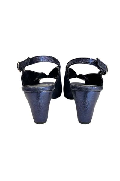 Lacivert Vegan Deri Arkası Açık Topuklu Ayakkabı
