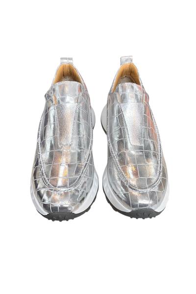 Lame Hakiki Deri Krokodil Desen Comfort Taban Sneaker