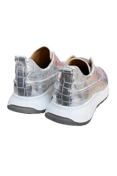 Lame Hakiki Deri Krokodil Desen Comfort Taban Sneaker