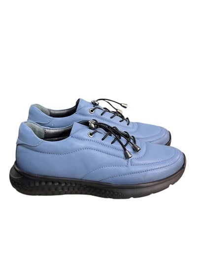 Mavi Hakiki Deri Comfort Taban Lastik Bağlı Sneaker