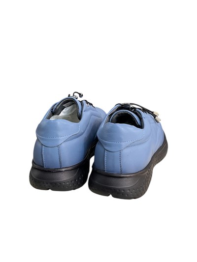 Mavi Hakiki Deri Comfort Taban Lastik Bağlı Sneaker