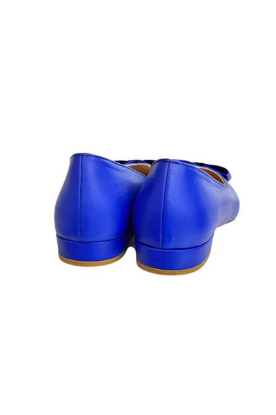 Mavi Hakiki Deri Fiyonk Tokalı Babet Ayakkabı