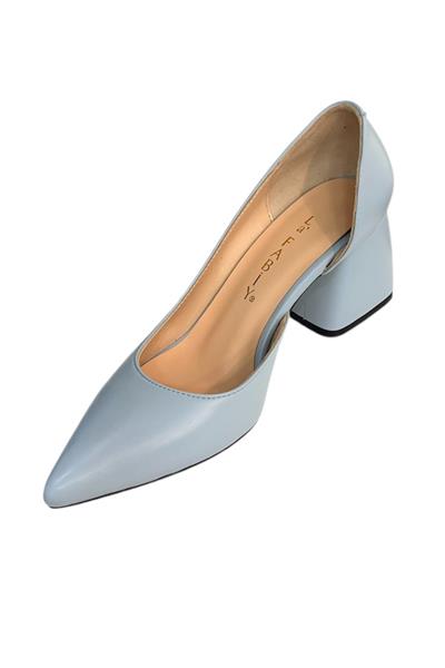 Mavi Hakiki Deri Mabeyn Topuklu Ayakkabı