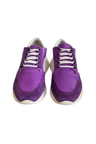 Mor Hakiki Deri File Detay Spor Ayakkabı