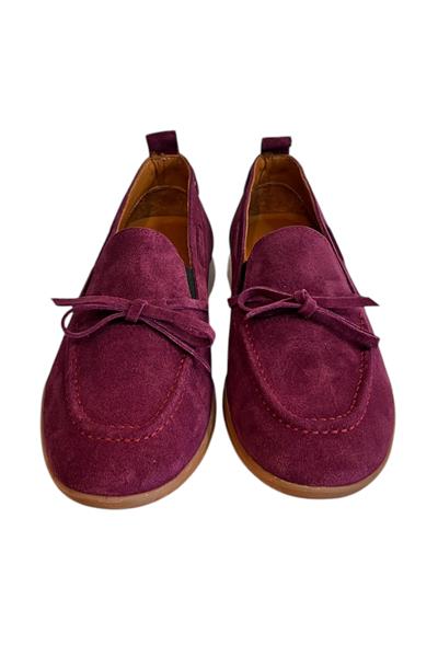 Mor Hakiki Deri Süet Fiyonk Detay Comfort Taban Loafer  