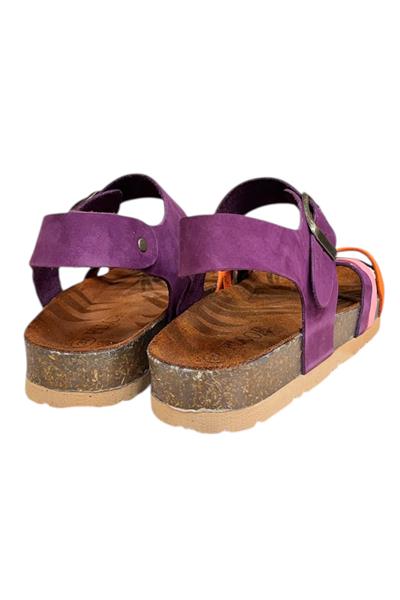 Mor Multi Hakiki Deri Çapraz Bant Bilekten Bağlı Mantar Sandalet