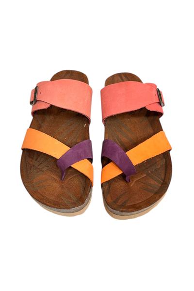 Pembe Multi Hakiki Deri Nubuk Parmak Arası  Mantar Taban Terlik