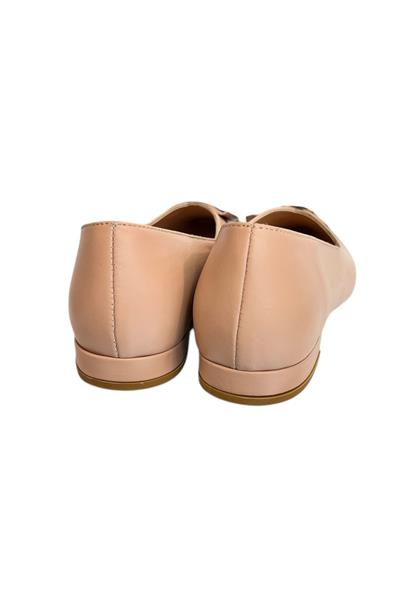 Pudra Hakiki Deri Fiyonk Tokalı Babet Ayakkabı