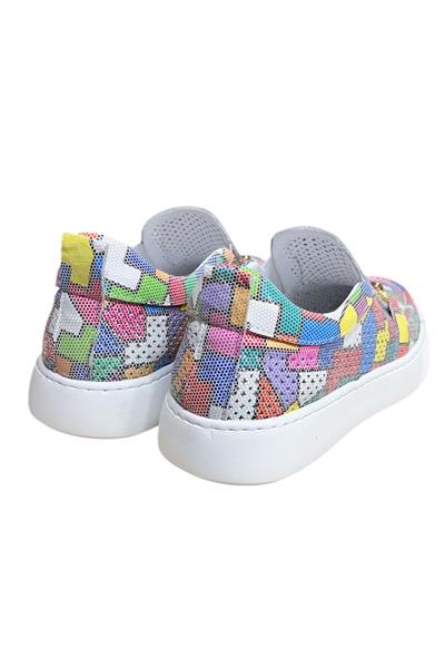 Renkli Hakiki Deri Taşlı Toka Detaylı Ultra Hafif Sneaker