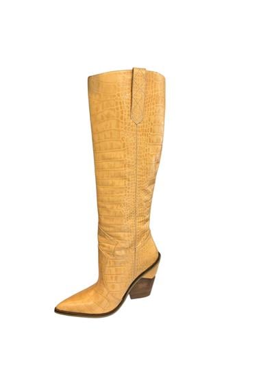 Sarı Hakiki Krokodil Deri Western Çizme