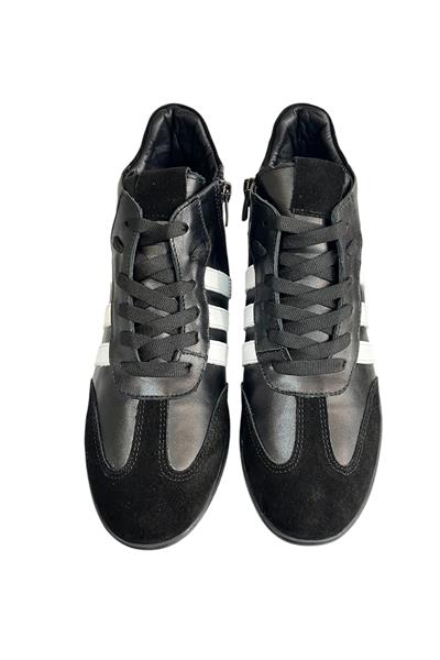 Siyah Hakiki  Deri Comfort Taban Bilek Boy Sneaker