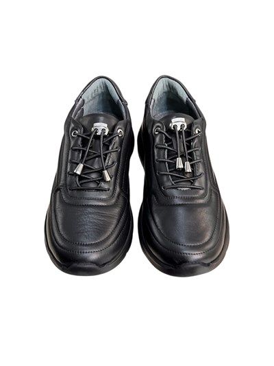 Siyah Hakiki Deri Comfort Taban Lastik Bağlı Sneaker