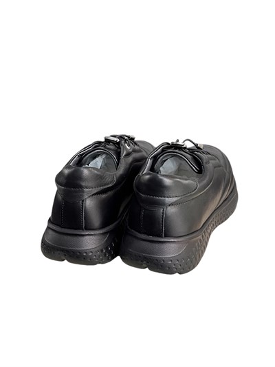 Siyah Hakiki Deri Comfort Taban Lastik Bağlı Sneaker