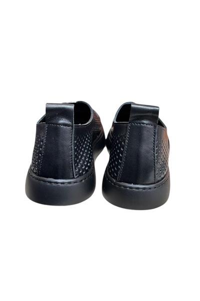 Siyah Hakiki Deri Delikli Hafif Comfort Taban Sneaker