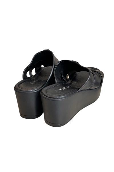 Siyah Hakiki Deri Dolgu Topuk Yumuşak Taban Terlik 