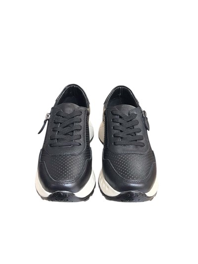Siyah Hakiki Deri  Fermuar Detay Bağcıklı Comfort Sneaker