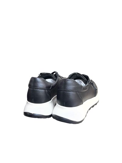 Siyah Hakiki Deri  Fermuar Detay Bağcıklı Comfort Sneaker